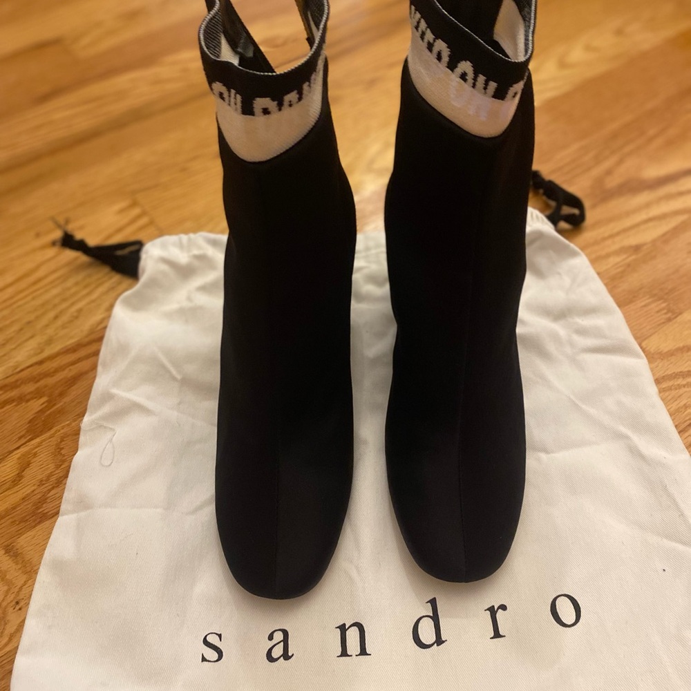 Sandro Black Ankle Booties with Logo Detail